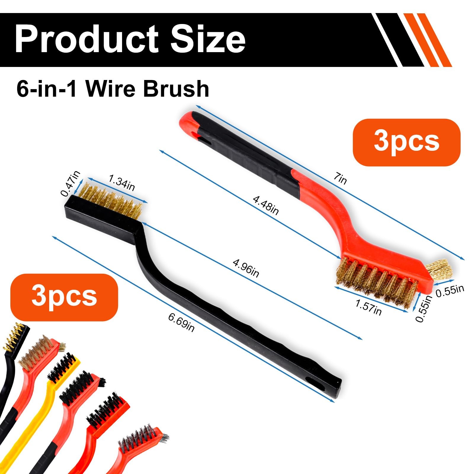 Wire Brush Set, 6 Pcs Professional Brushes for Cleaning Red and Black