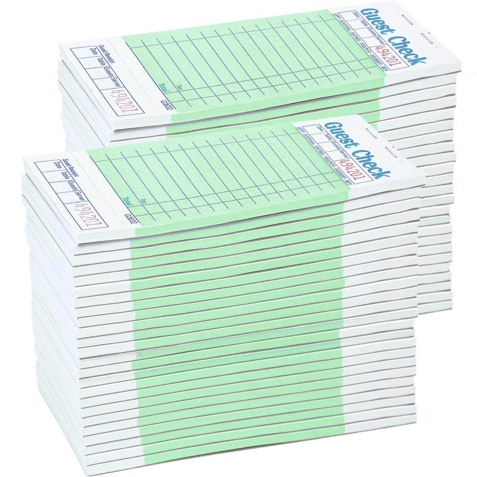 Guest Check Pads 100 Pack Green Server Notepad Restaurant Budgenix Checks 5000