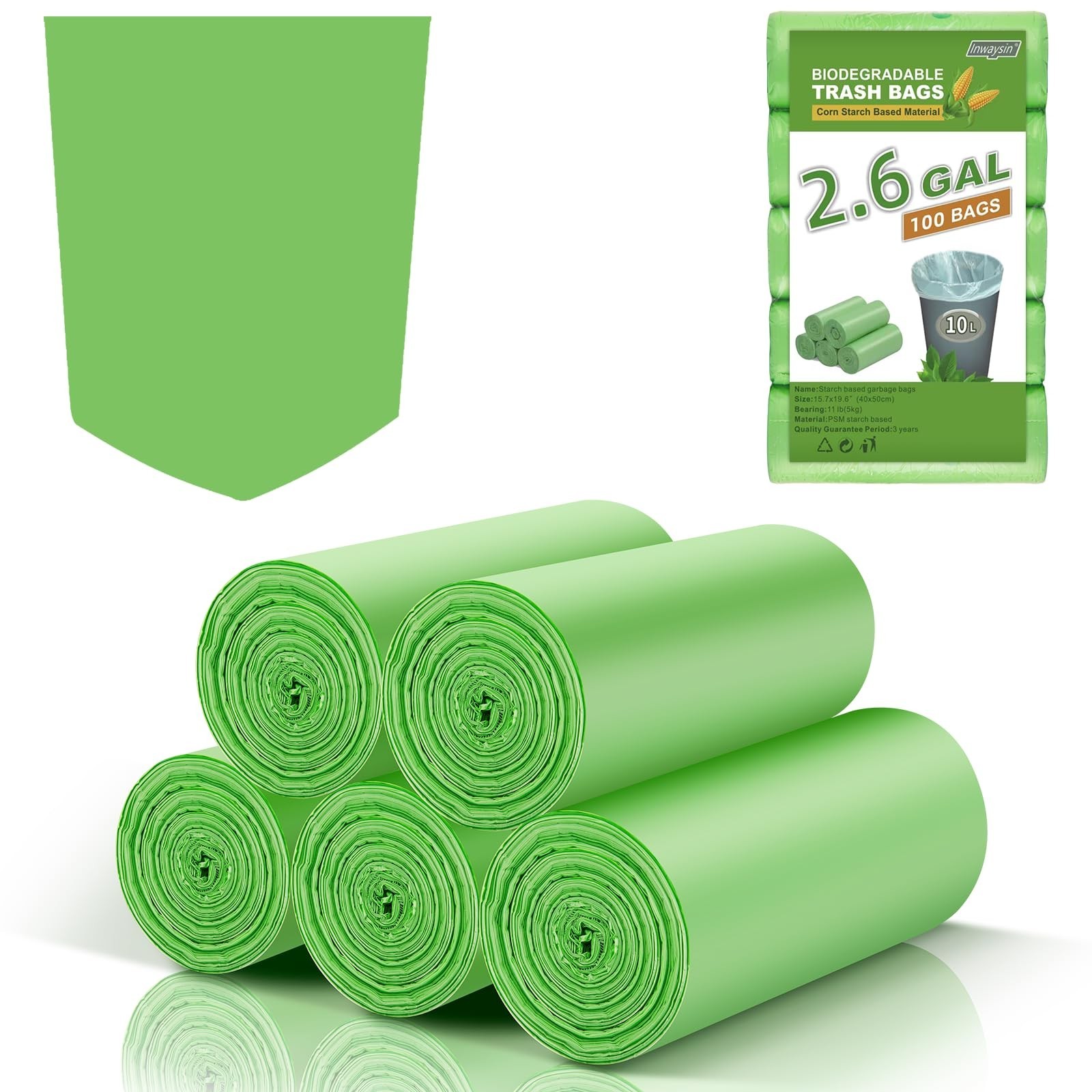Compostable Trash Bags 2.6 Gallon – Unscented Biodegradable Small Garbage Bag…