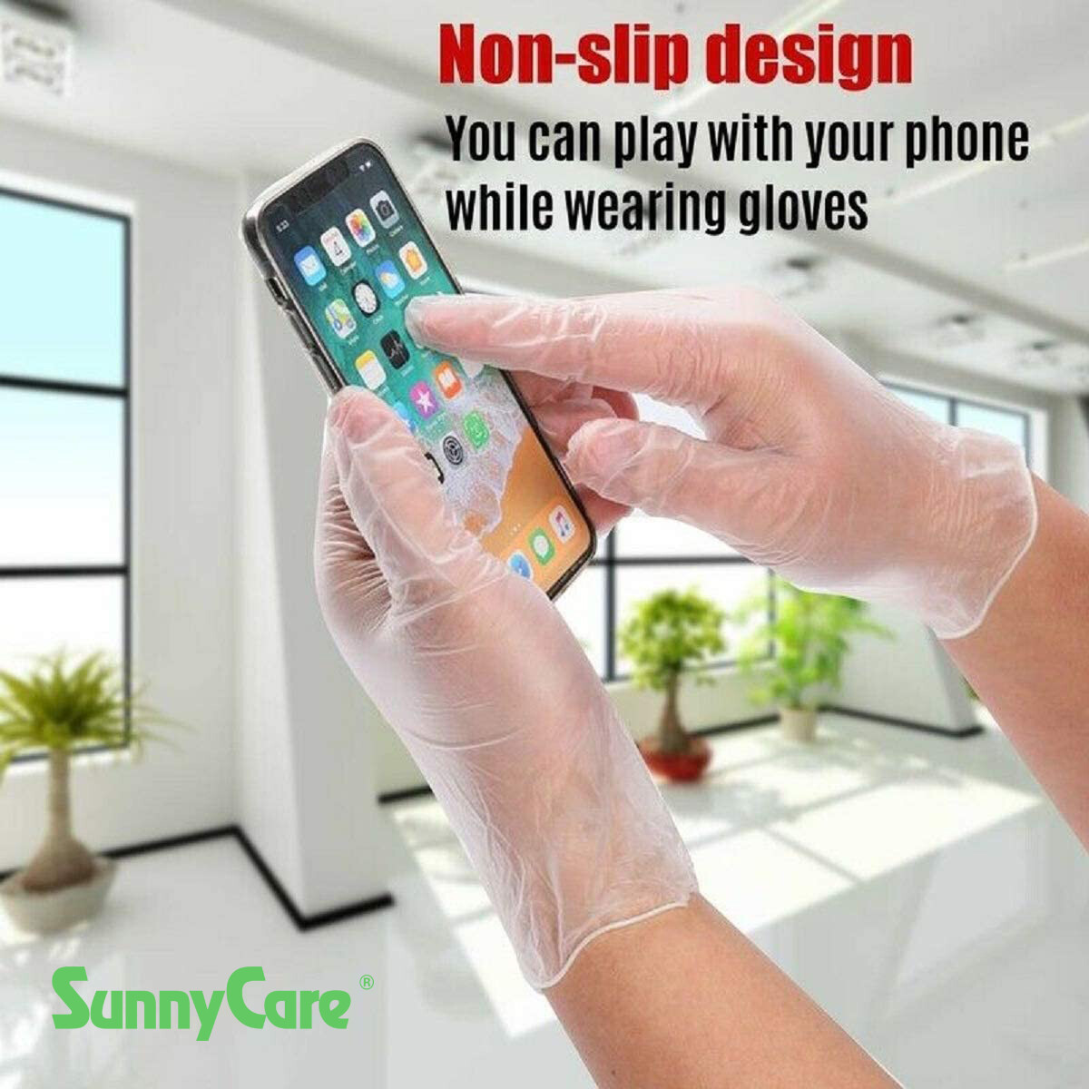 100 SunnyCare Powder Free Vinyl Gloves Food Service (Latex Nitrile Free) 🔥 M
