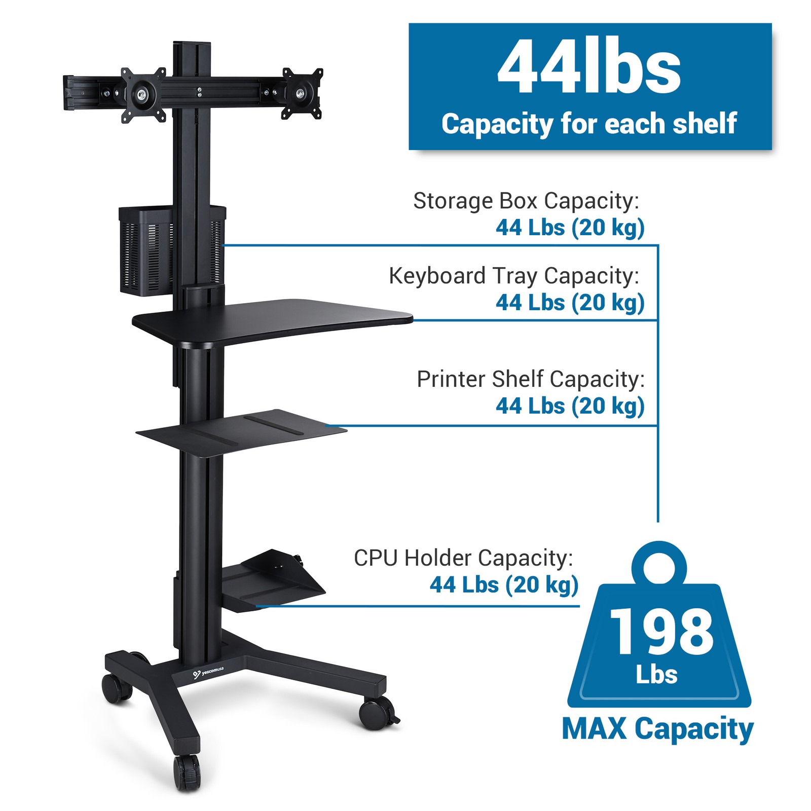 YesSources Medical Mobie PC Cart Computer Dual Mount Extension Pole CPU Holder