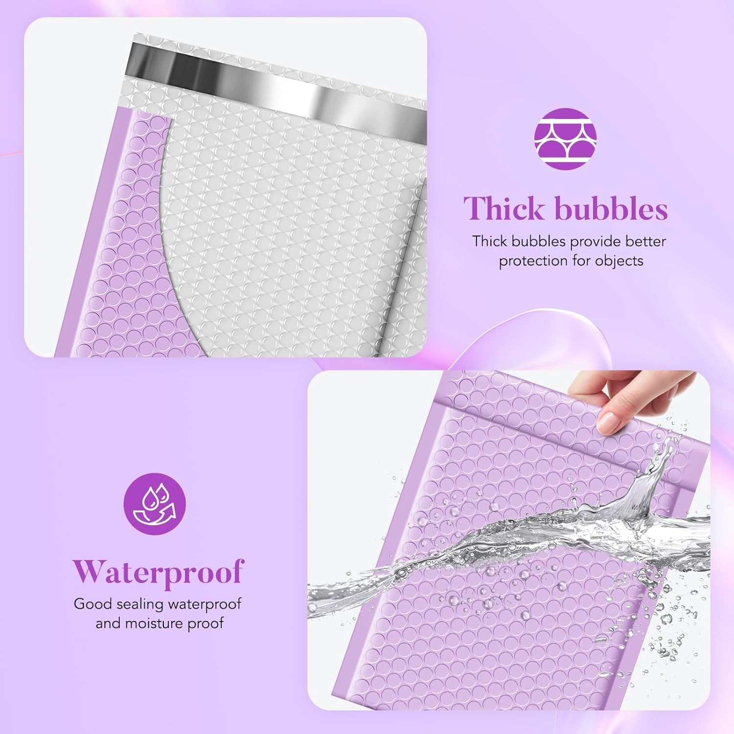 100 Pack Poly Bubble Mailers 6×10″ Padded Envelope Mailing Bags #0 Light Purple