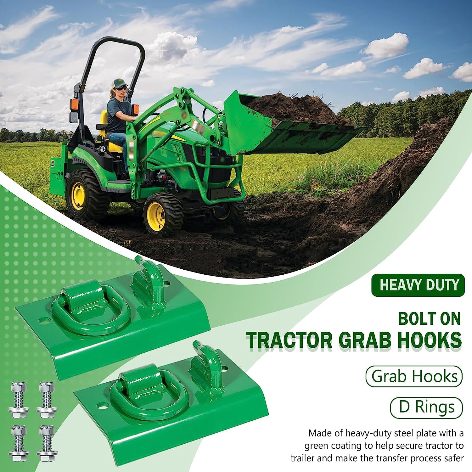 Grab Hooks D Rings Bolt on For John Deere Compact Tractor 1025R 2032R 3320 2520