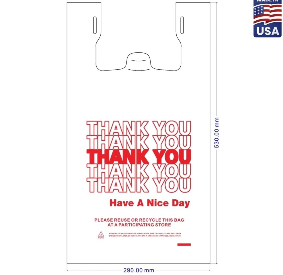 Thank You Plastic T-Shirt Bags 11.5×6.5×21 for Grocery Retail Shopping 100 pack