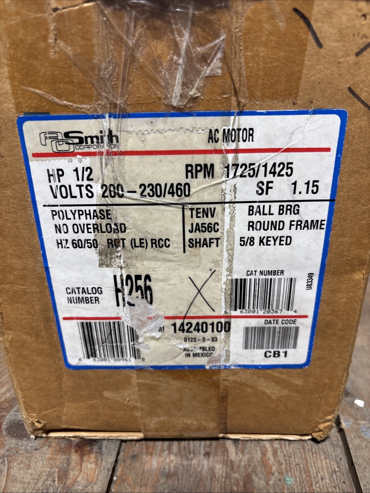 A.O. Smith/Century H256, 0.5HP, 3Ph, 200-230/460V, 1725/1425 RPM
