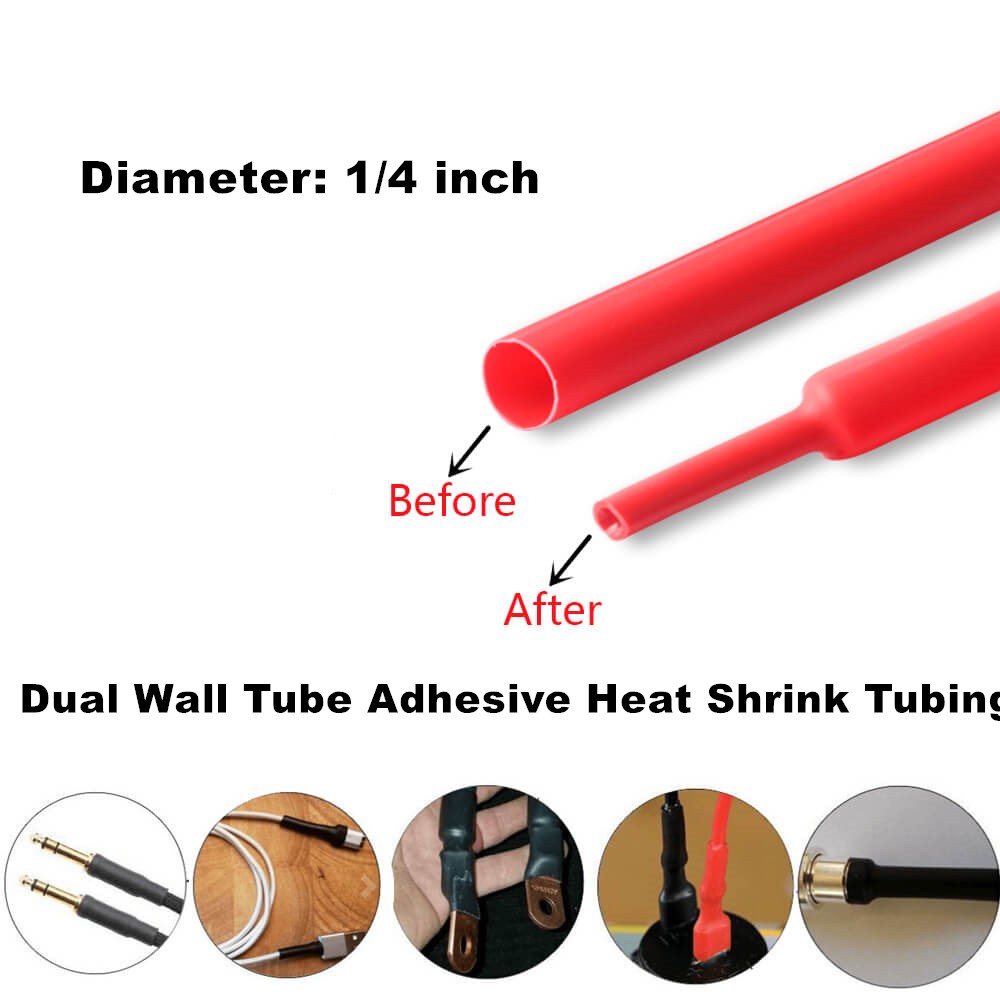 20ft 3:1 Ratio Heat Shrink Tubing Dual Wall Adhesive Glue Lined Φ1/4″ (6.4mm) US