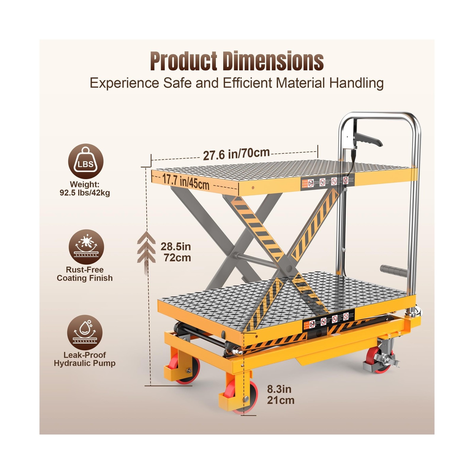 Tera Hydraulic Lift Table Cart: 330lbs Single Scissor 8.3″-28.5″ Lift Range |…