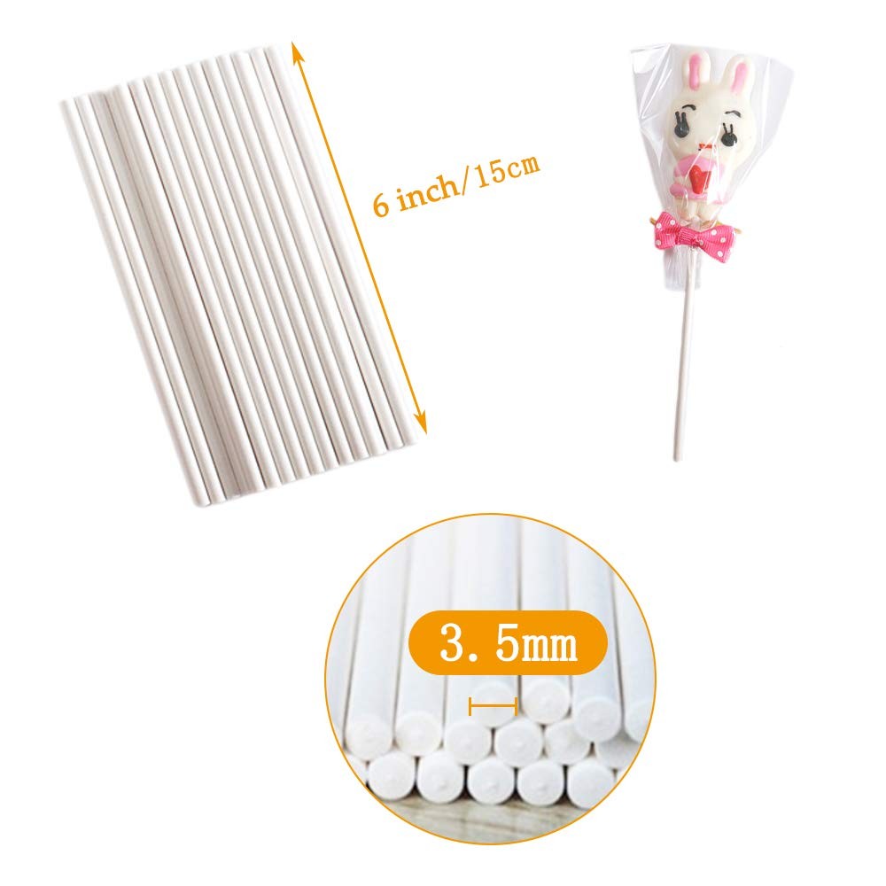 200 Count White Lollipop Sticks,6-Inch Paper Sticks Sucker Stick for Cake Pop…