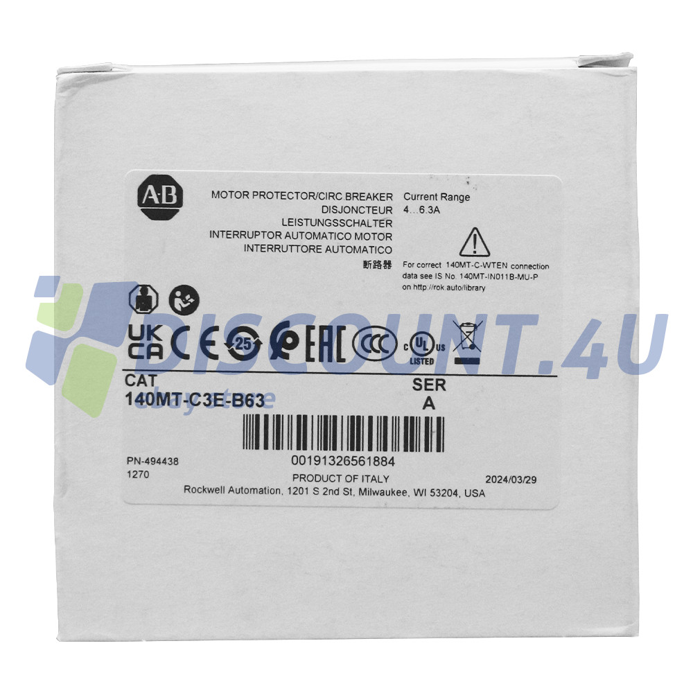 New Factory Allen Bradley 140MT-C3E-B63 Motor Protection Circuit Breaker