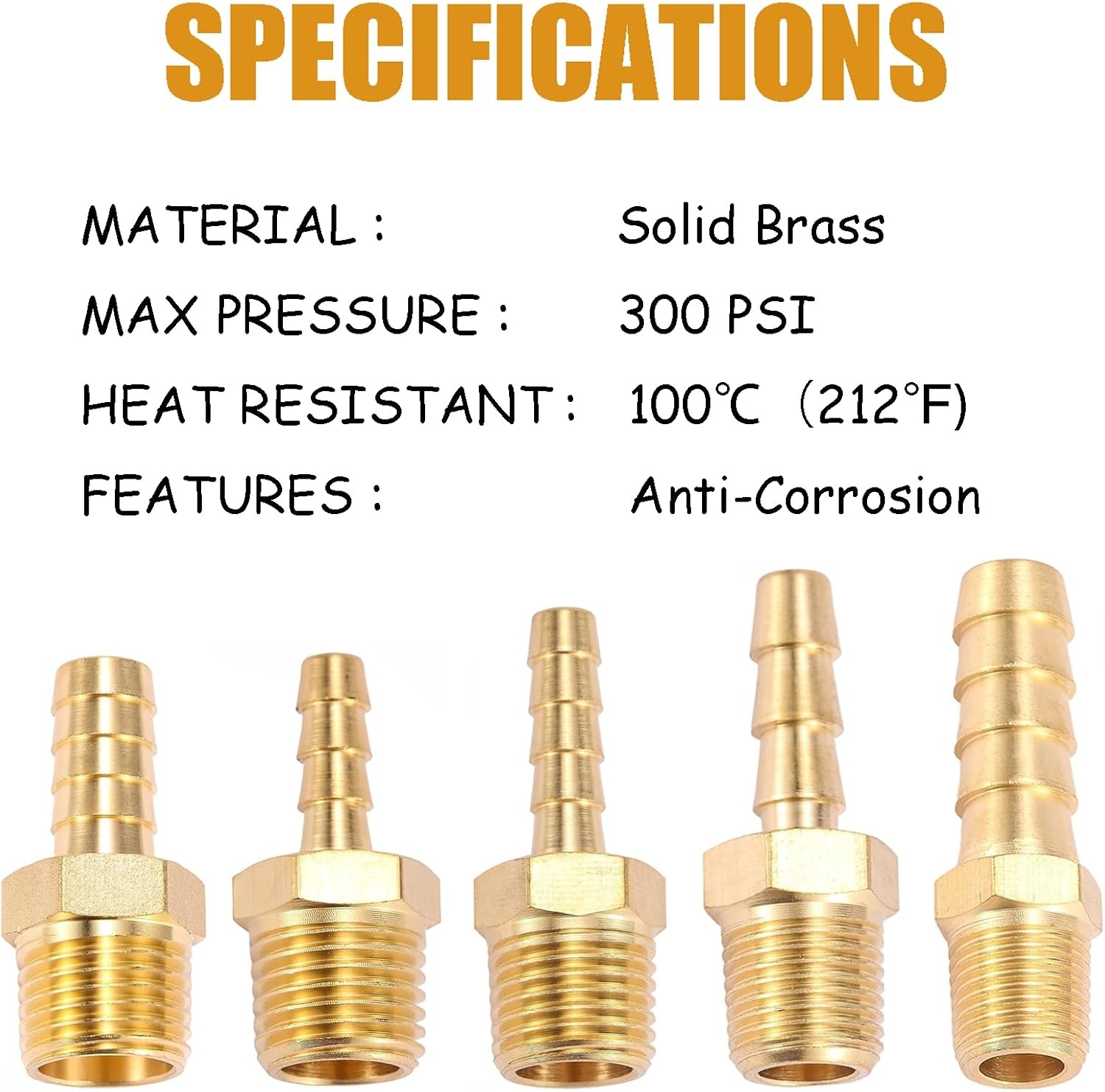 10 Pcs Brass Hose Fittings, 1/2 NPT to Barb, Male 1/2Barb x 1/2NPT