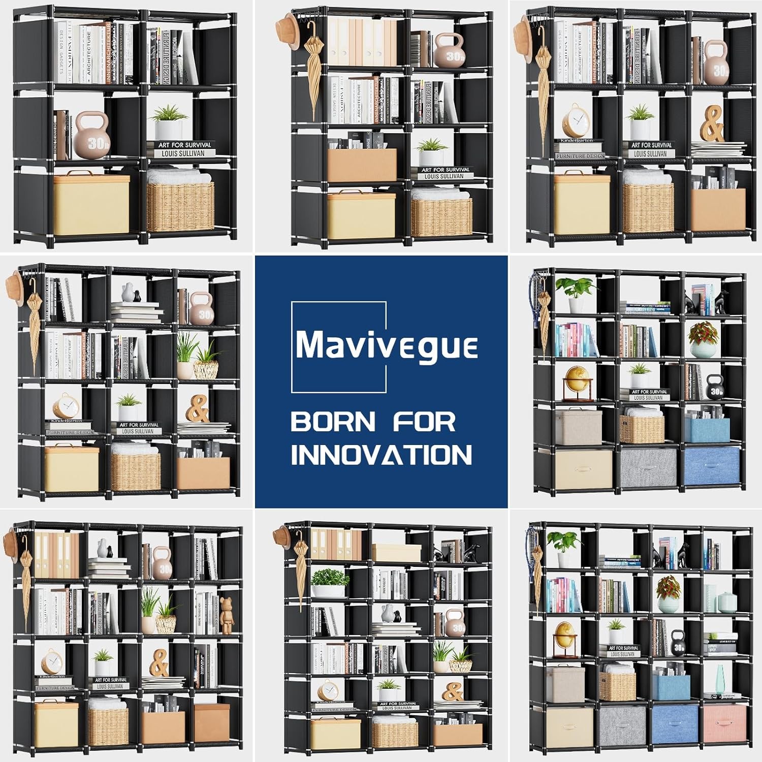 Mavivegue Bookcase 18-Cube Extra Large Book Shelf DIY Cube Storage Organizer-