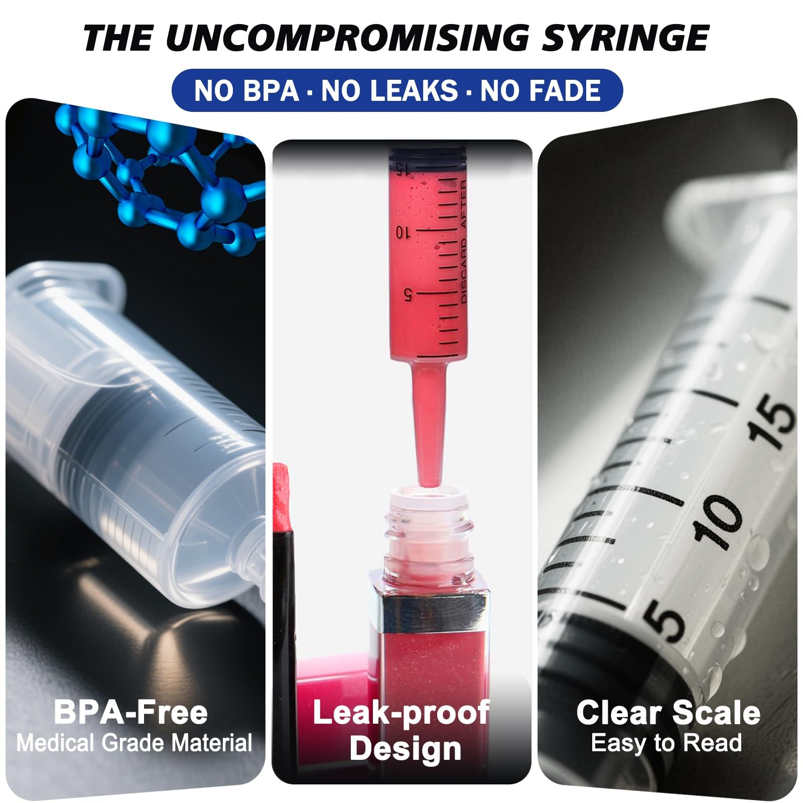 20ml Syringe with Cap, 10 Pack Large Plastic Syringes 20ml-10pcs, transparent
