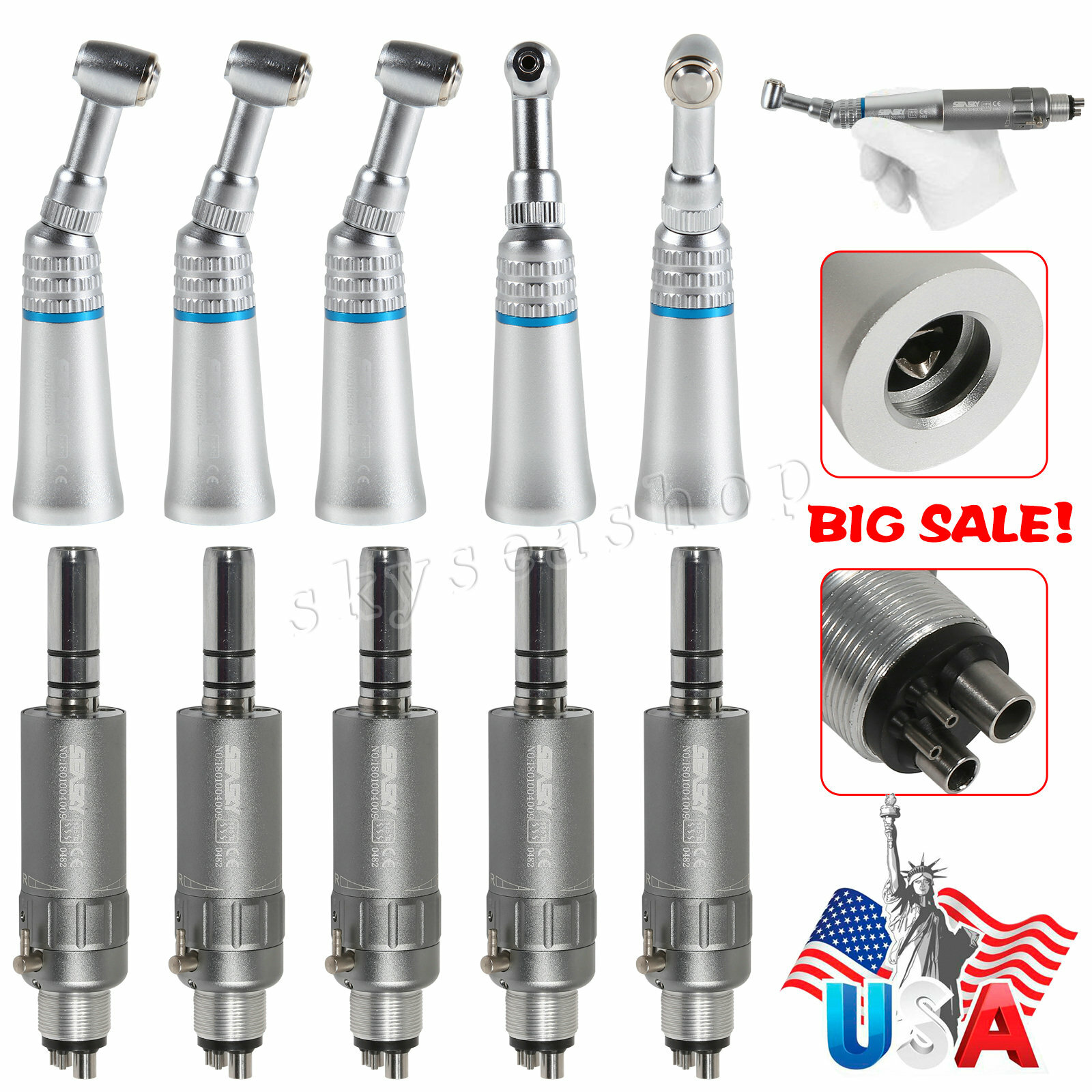 SEASKY Dental slow speed handpiece contra angle Push for NSK Air motor 4H b-n