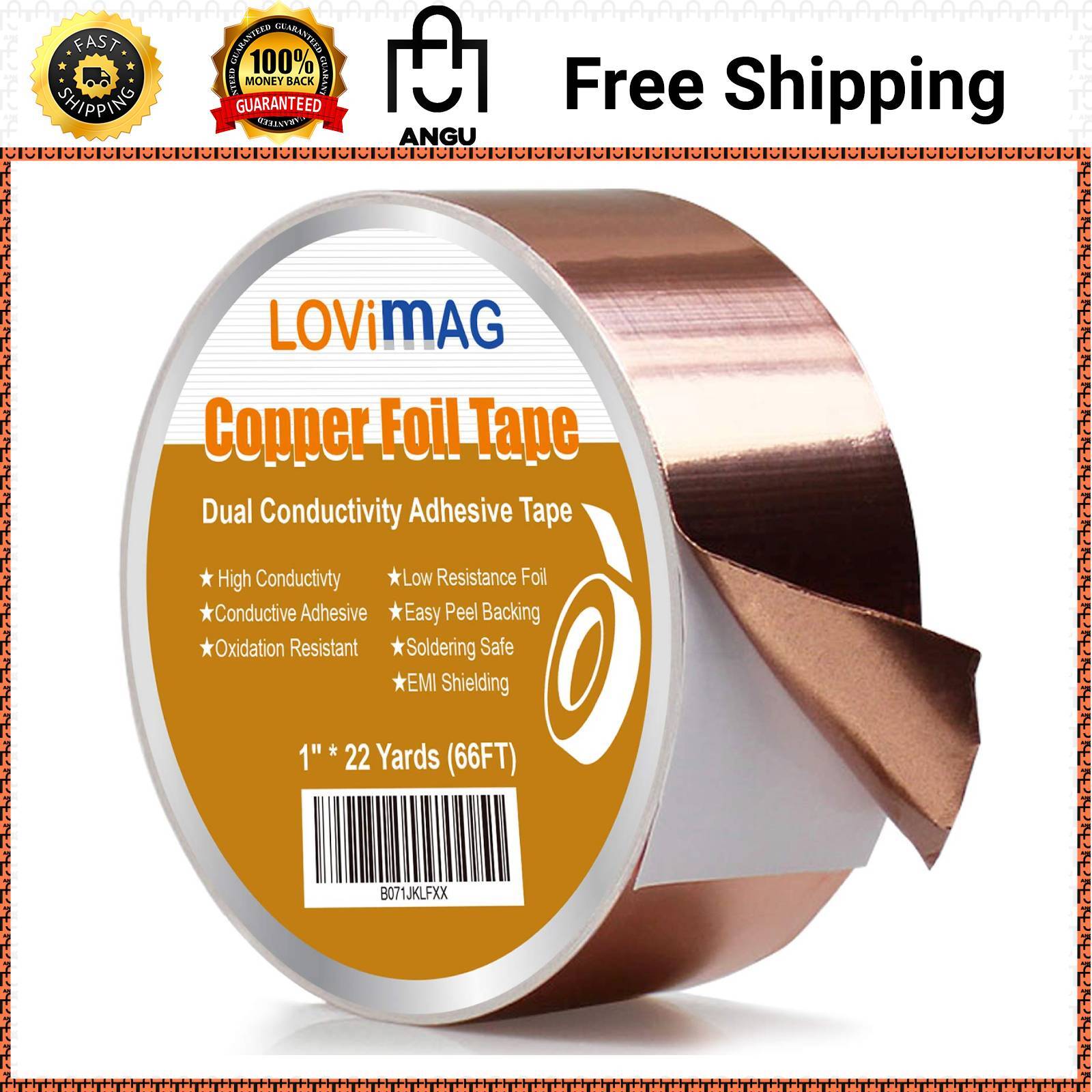 Copper Foil Tape (1″X66ft) with Conductive Adhesive for Guitar & EMI Shielding..