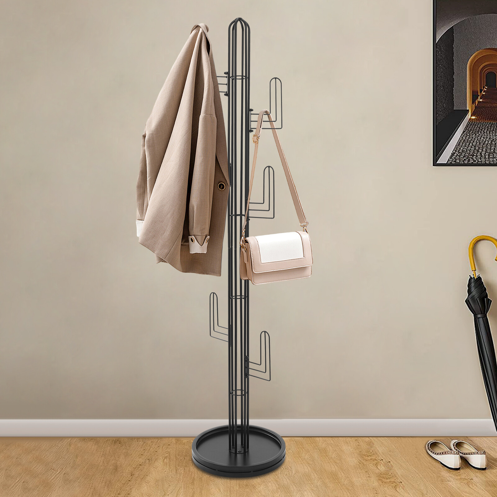 Freestanding Coat Rack Black Clothing Rack Stand Cactus Shape Clothing Stand
