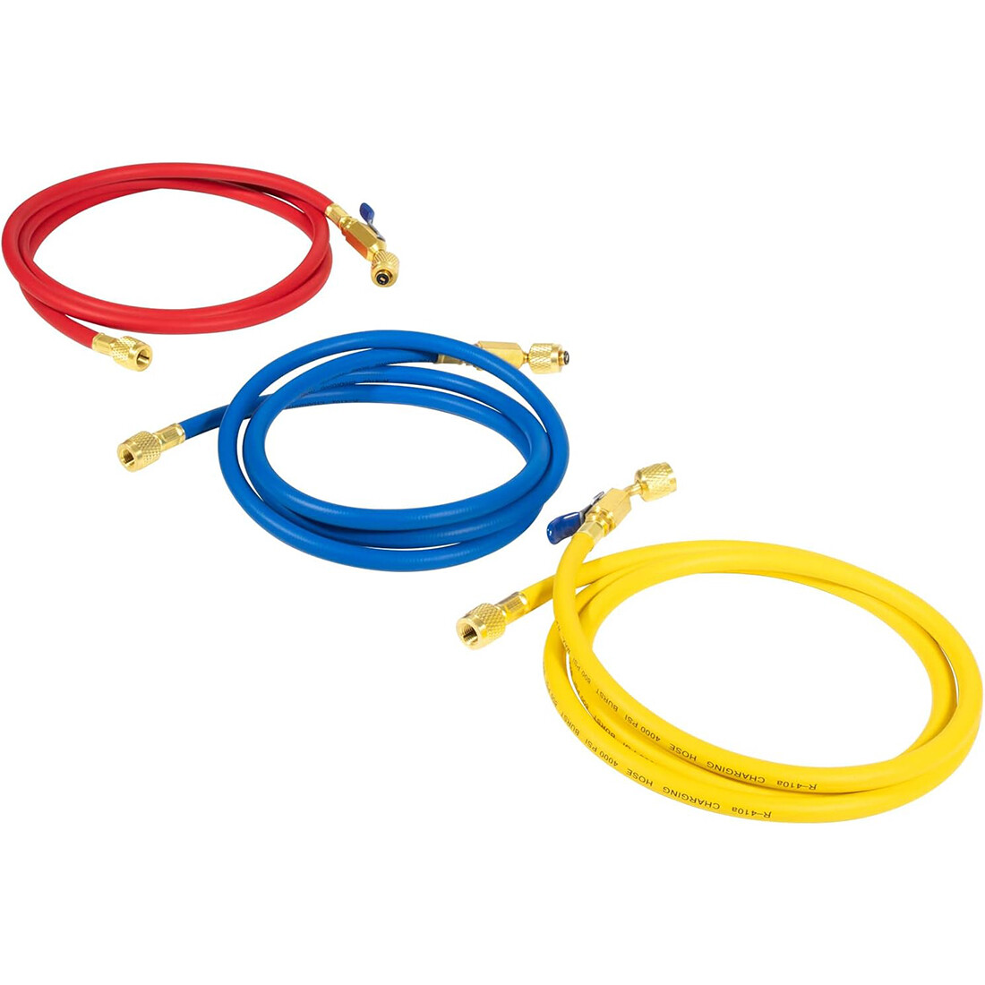 3 Pack 29986 Plus II 1/4″ Red Blue Yellow Charging Hose Compact Ball Valve 72″
