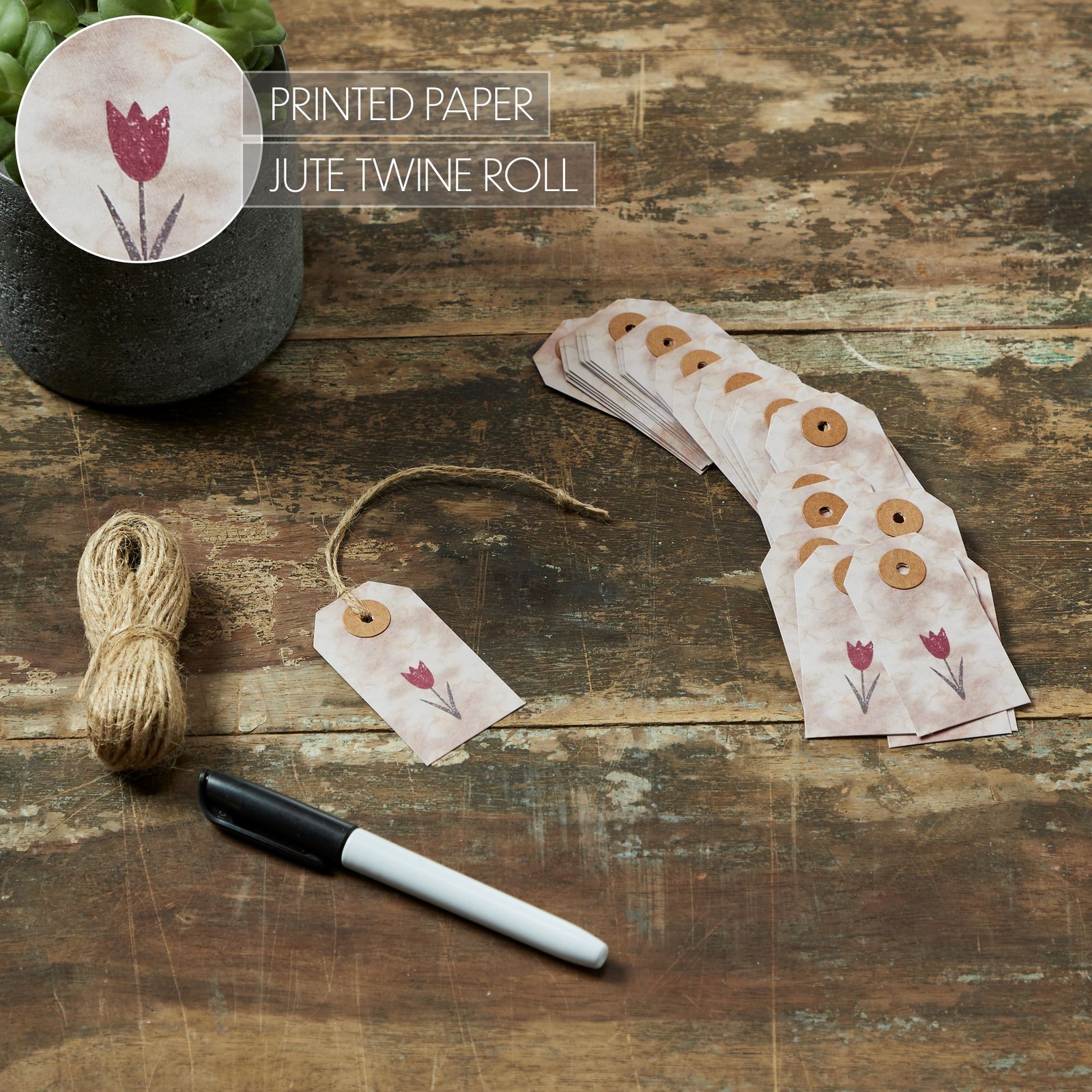Spring In Bloom Tea Stained Red Tulip Paper Tag 2.75×1.5 Set of 50 VHC Brands