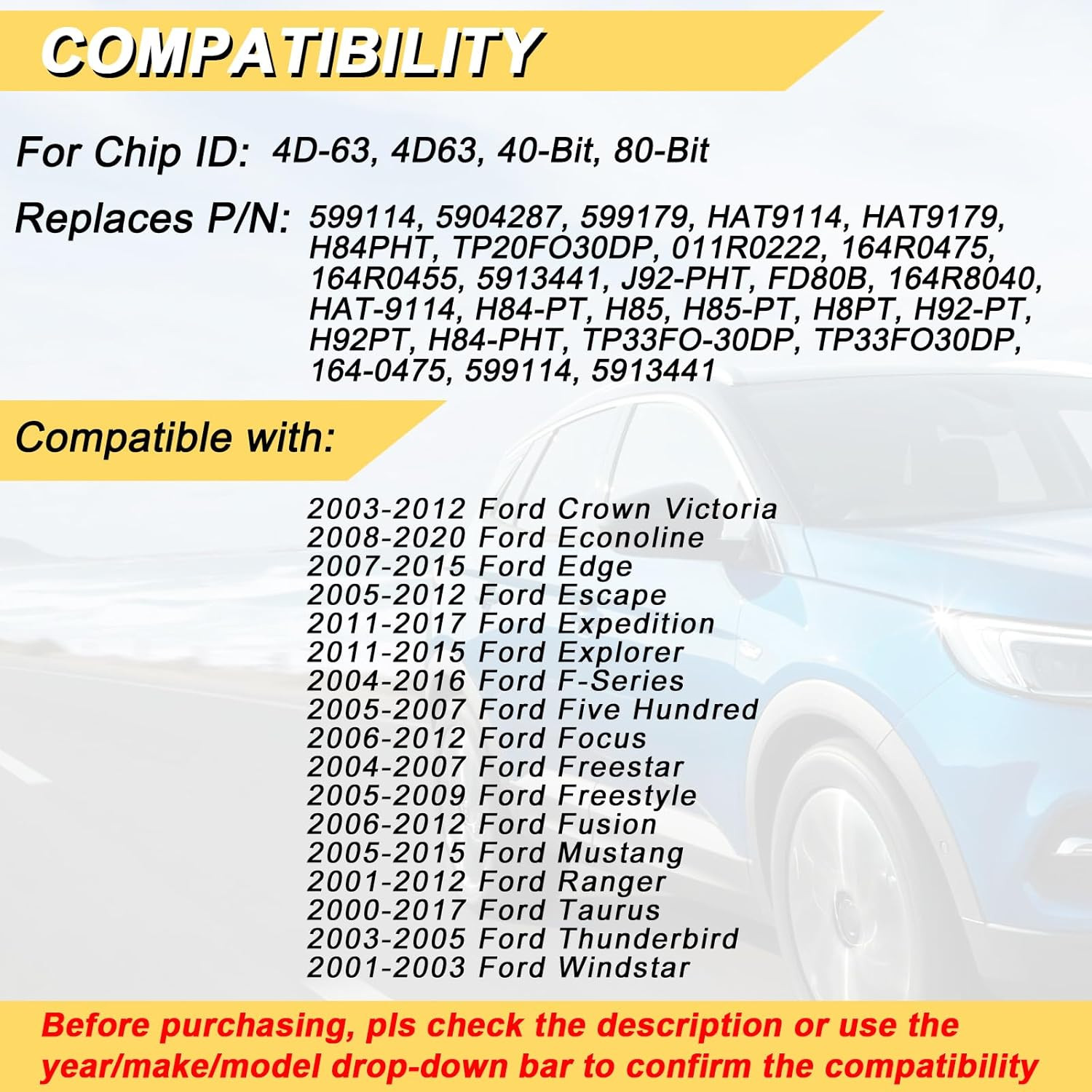 80 BIT Transponder Ignition Car Key Uncut Ford F-Series Escape Explorer Mustang