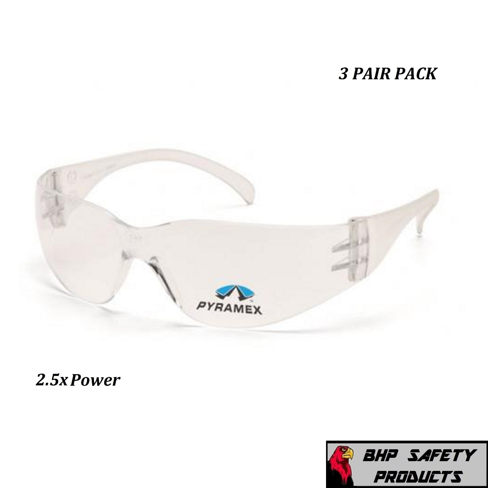 (3 PAIR) PYRAMEX INTRUDER READER SAFETY GLASSES BIFOCAL 2.5 CLEAR LENS S4110R25