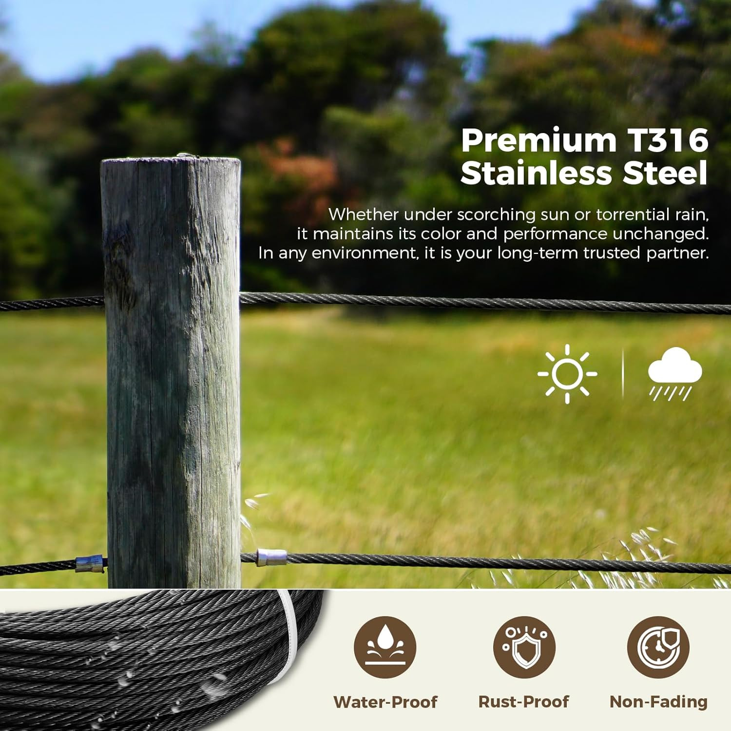 650FT 1/8″ T316 Black Stainless Steel Cable, Black Wire Rope Aircraft
