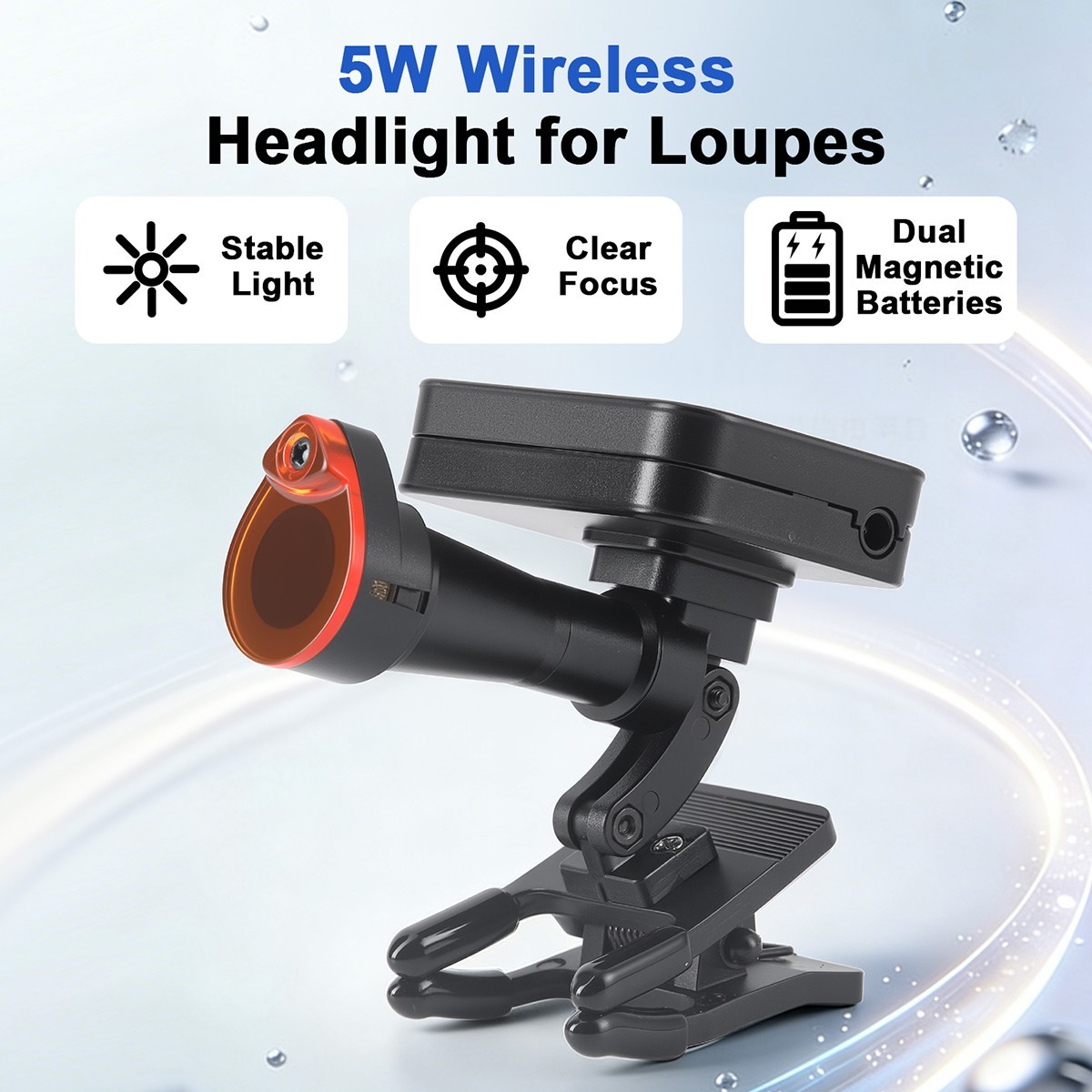 Wireless 5W Dental LED Clip-On Headlight 2 Magnetic Battery for Binocular Loupes