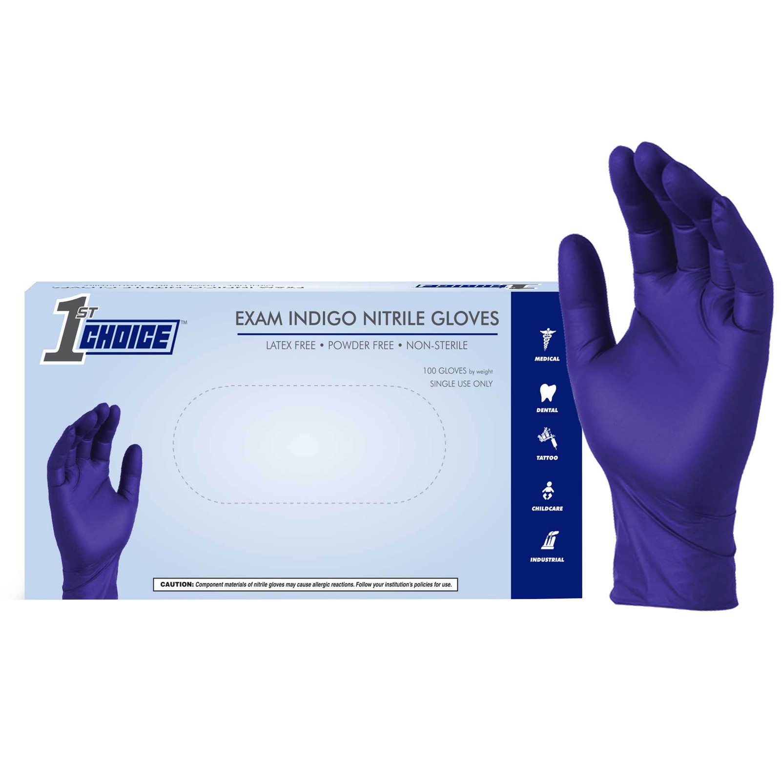 1st Choice 1EIN Medium Nitrile Exam Gloves, 100 Count, Powder-Free,