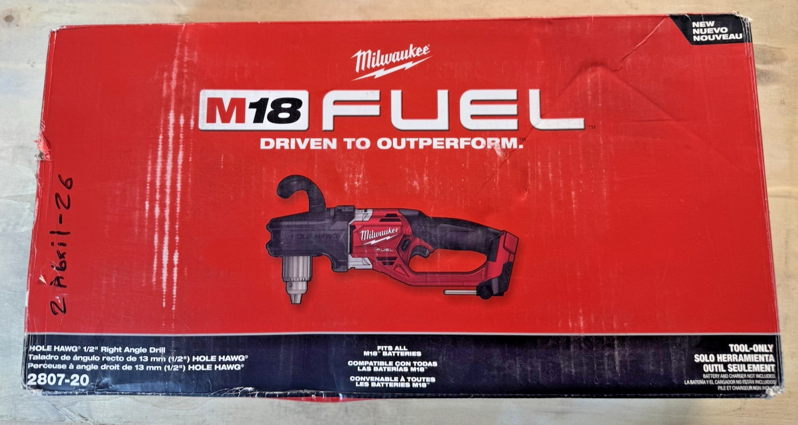 Milwaukee 2807-20 M18 Fuel Hole Hawg Cordless Right Angle Drill **No Chuck Key**