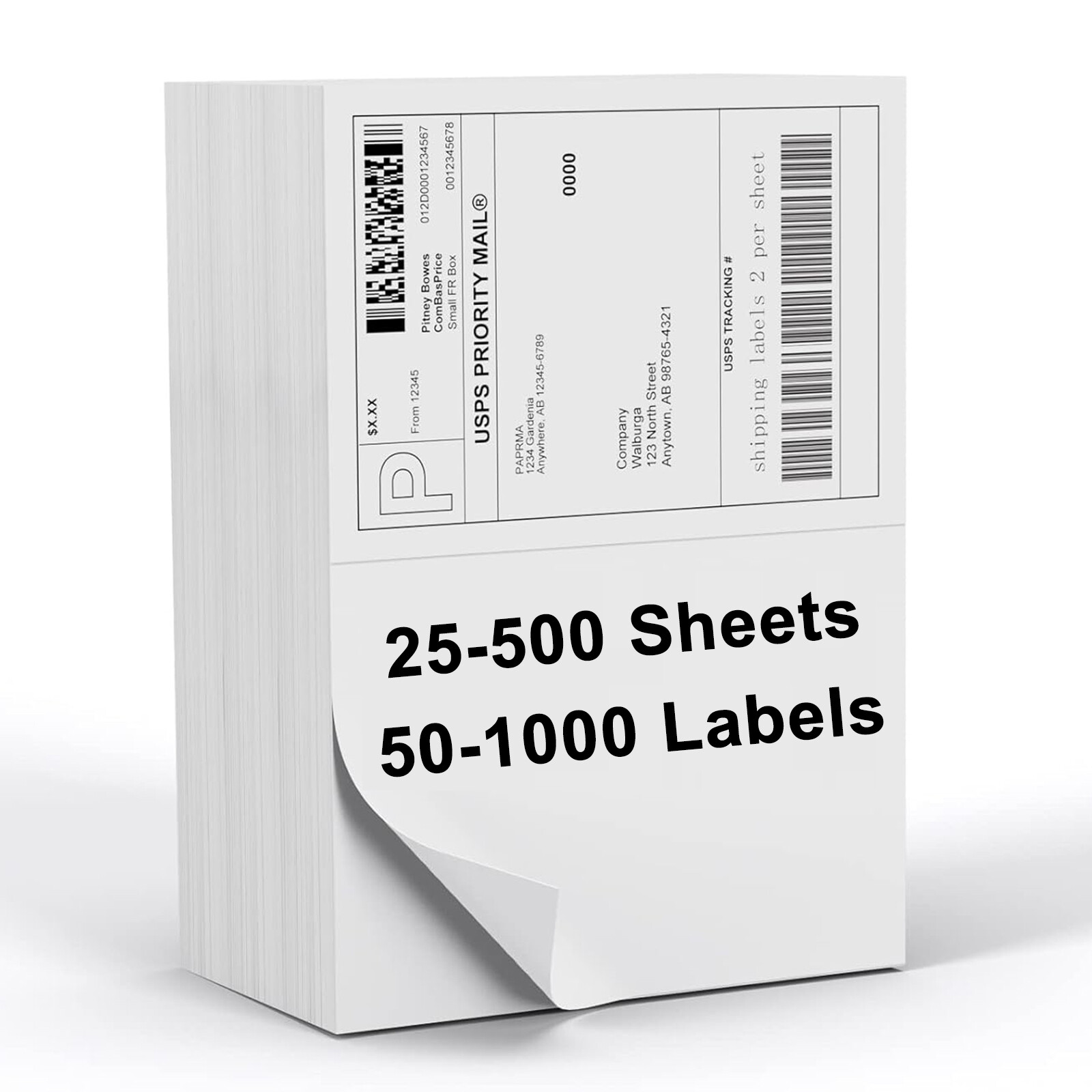 50-1000 Premium 8.5″ X 5.5″ Half Sheet Shipping Labels Self Adhesive 2 Per Sheet