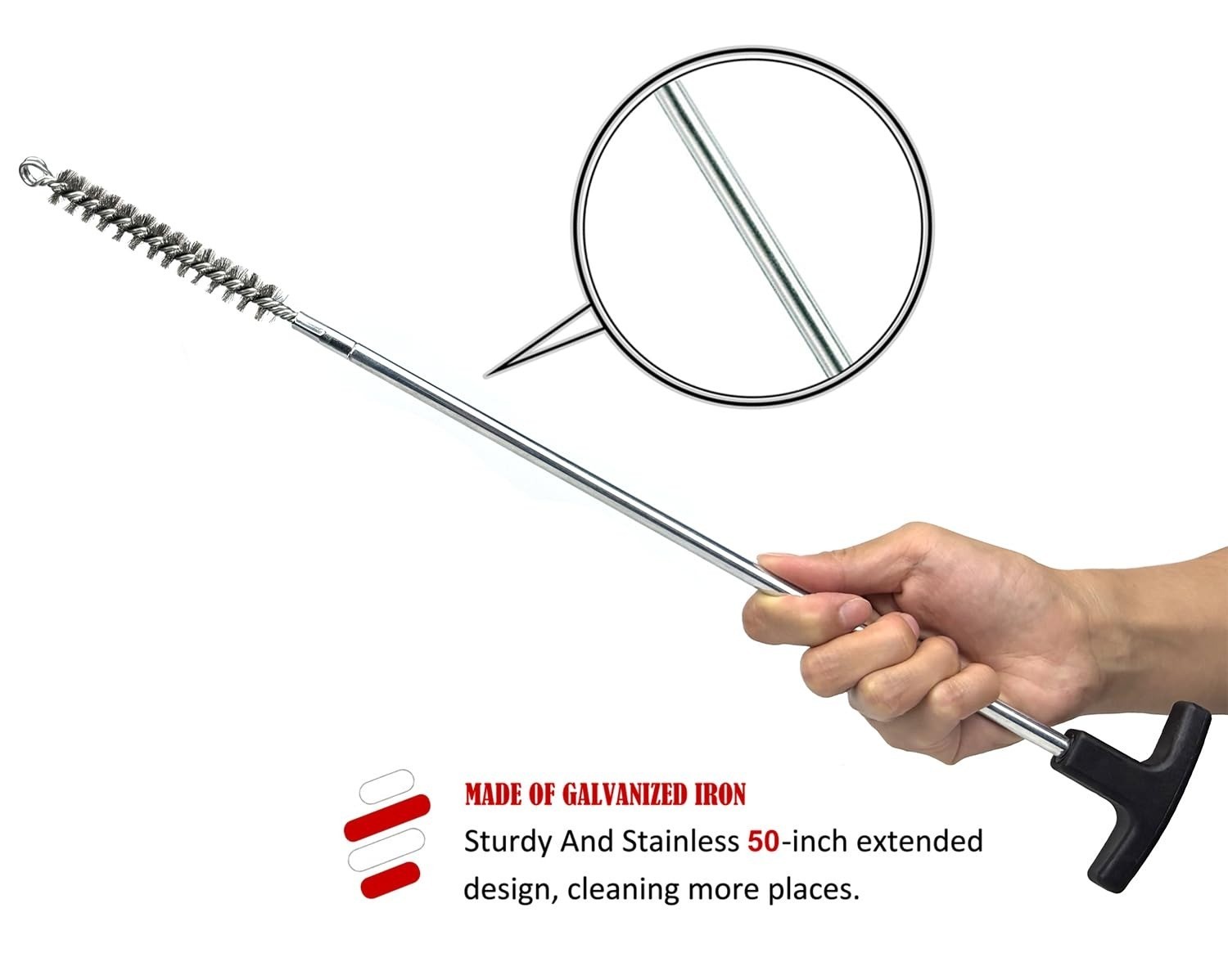 50″ Pipe Cleaning Brush Set with Stainless Steel Bristles – 4 Pcs
