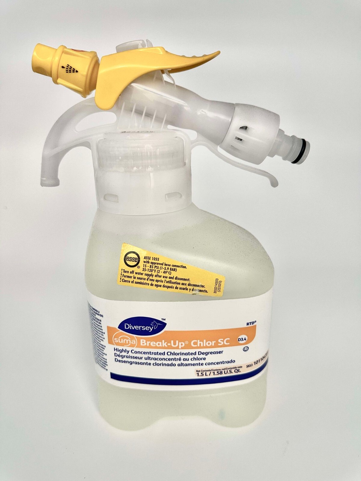DIVERSEY Degreaser: Suma, D3.4, Fits RTD Spray Dispenser Series, 1.5 L, Chlorine