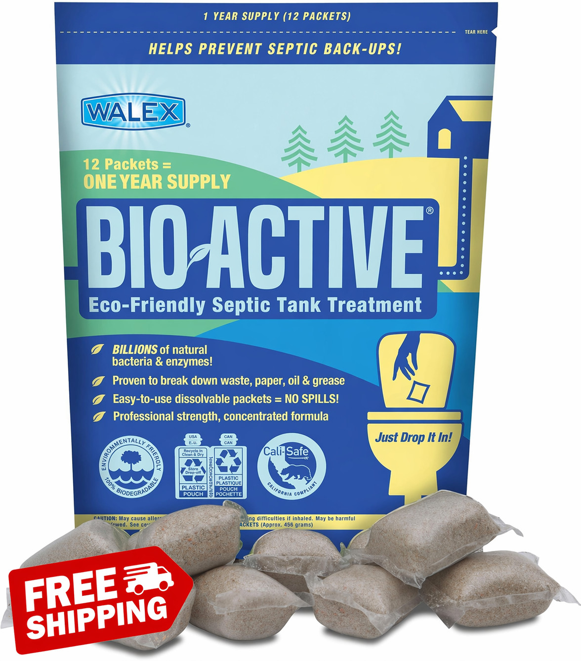 Walex Bio-Active Septic Tank Treatment – 1 Year Supply, Odor Control Packets