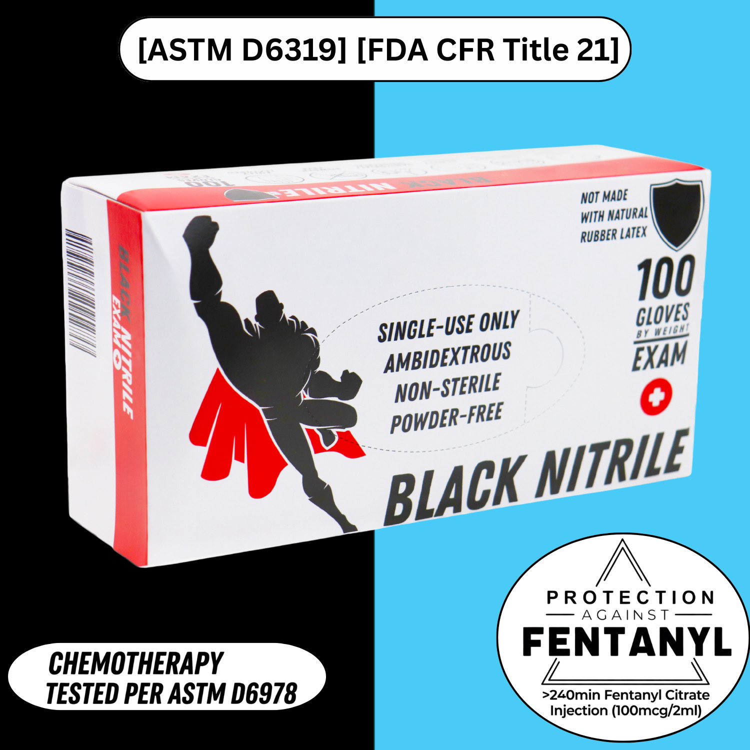 1000 Pcs Black Nitrile 6 Mil Powder Free Gloves X-Large