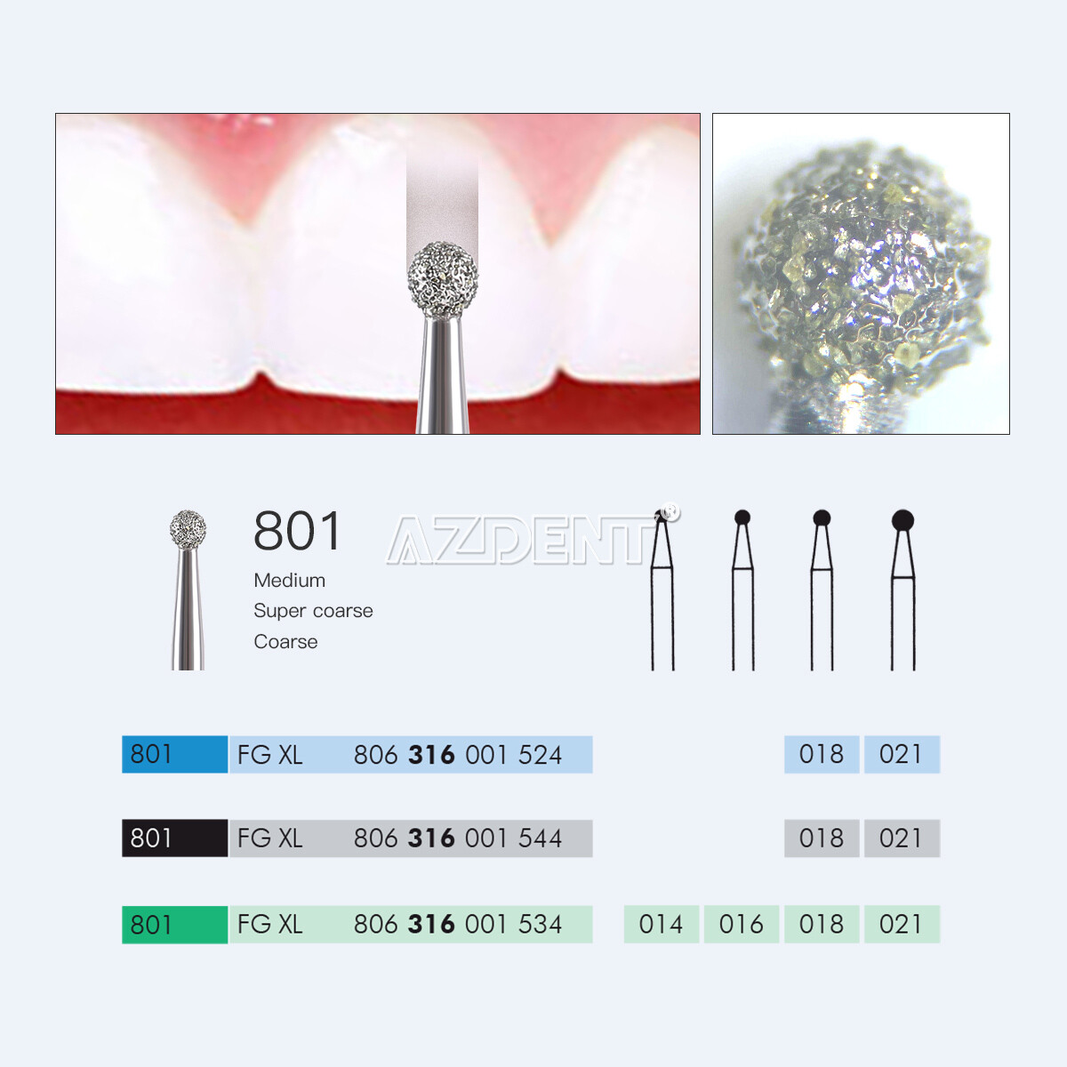 10Pcs AZDENT Dental Diamond Burs Ball Round For High Speed Handpiece FG 1.6mm