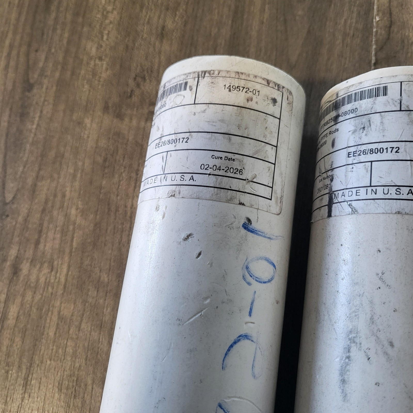 15% Mineral PTFE Round Rod Stock PTRB250M-08000 2-1/2 In Dia White Lot 2 USA