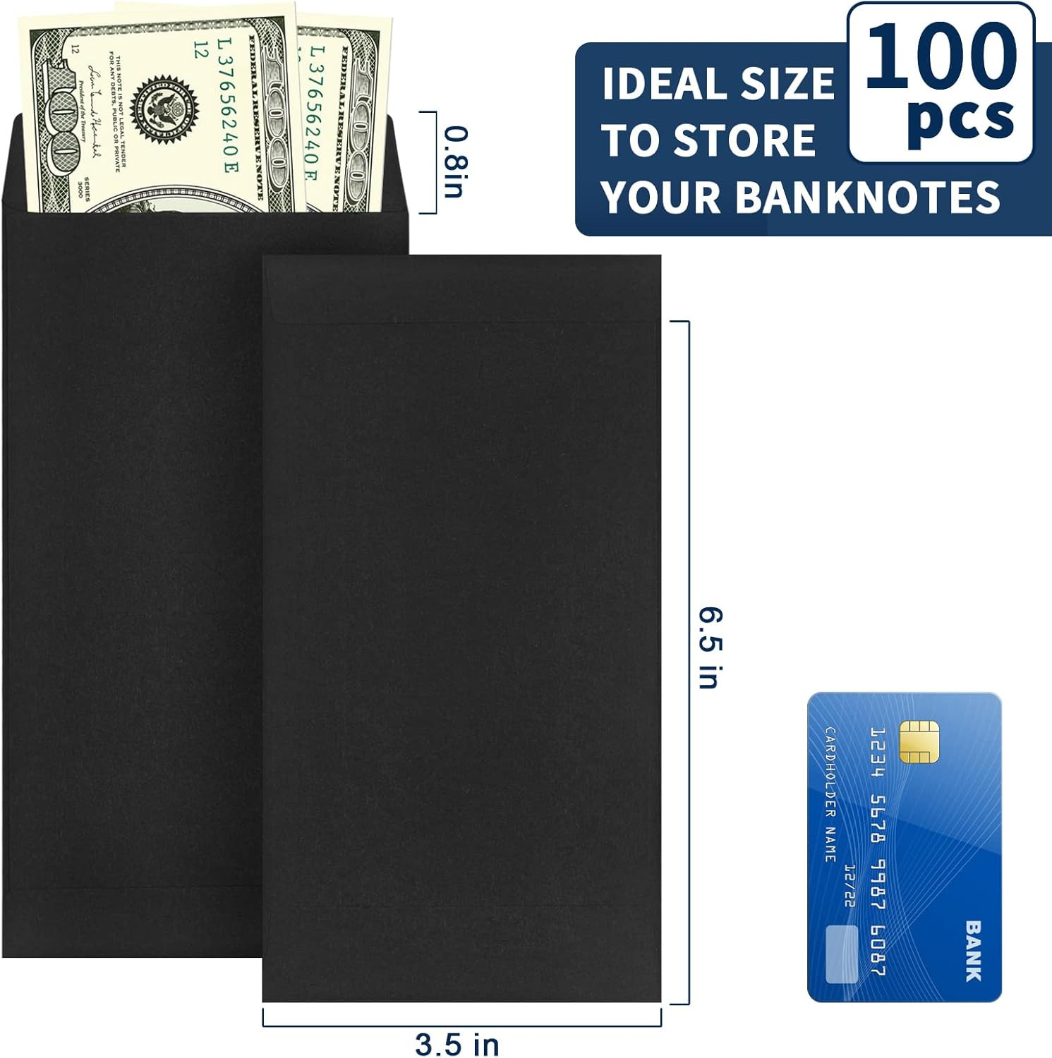 100 Pack Cash Envelopes for Budgeting, 6.7 x 3.5 Inch | Large Pack of Self-Adhes
