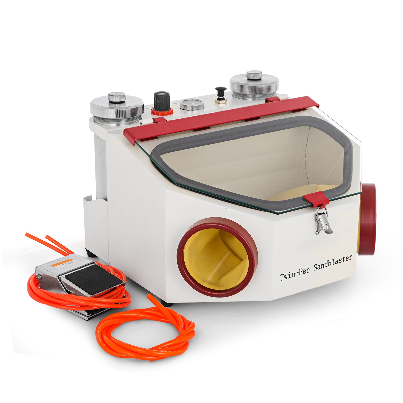 Dental Twin-pen Double Pen Sand Blaster Sandblaster Unit w/LED Bulb 2 Tanks
