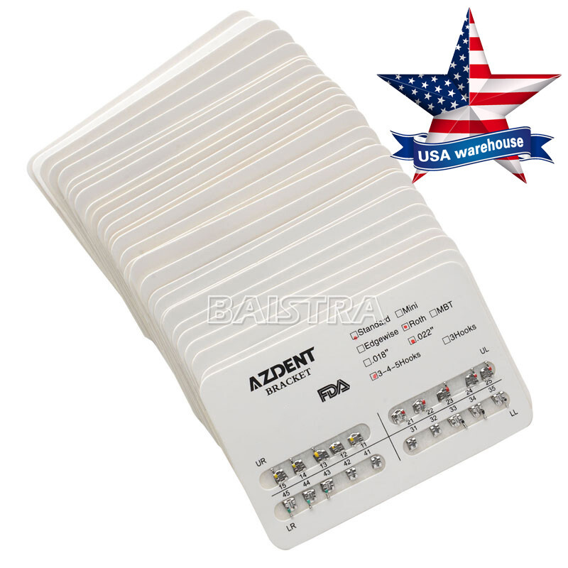 1-100X Dental Orthodontic Brackets Mini/Standard Roth MBT 022/018 Hooks 3/345