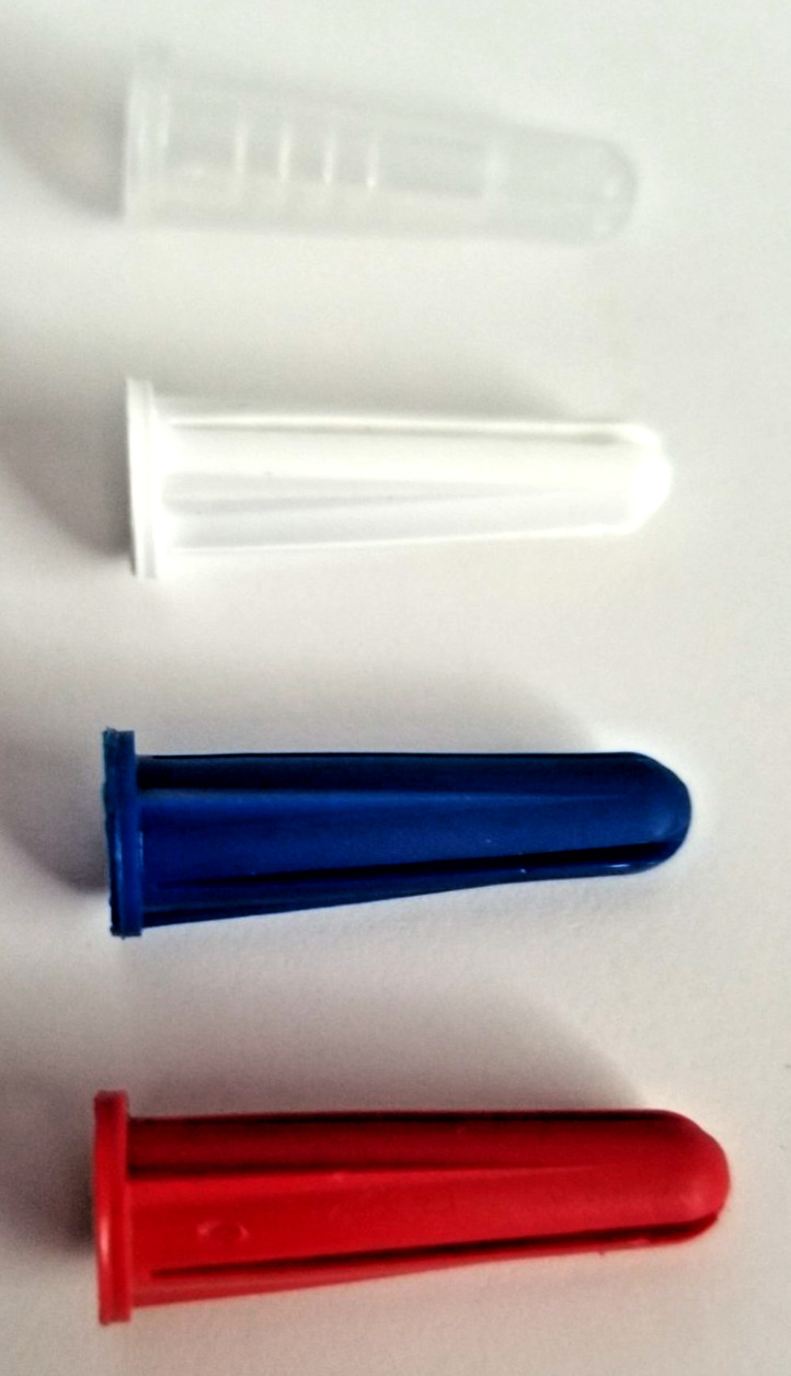 Conical Plastic Anchors 1/4″ #10-#12 x 1″ Blue, Red, White or Clear, Made in USA