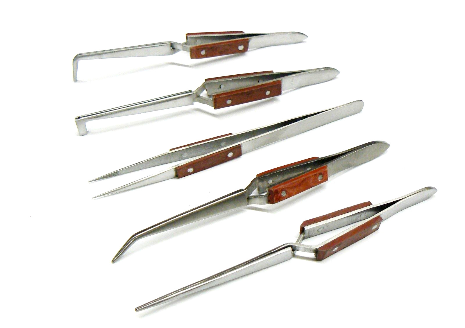 5 Tweezers Jewelry Soldering Fiber Grip Cross Locking Set Bent & Straight Tip