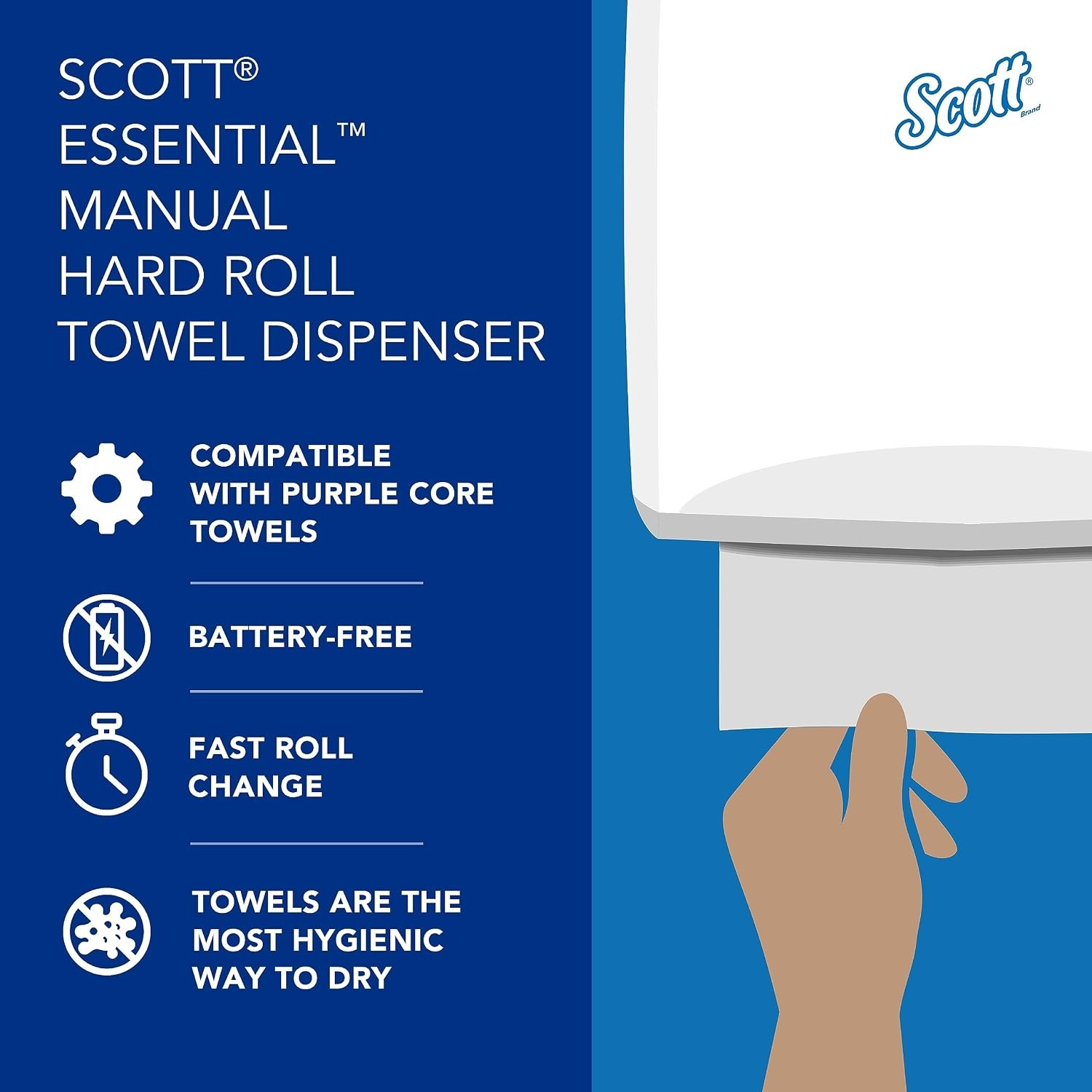 Scott Essential Manual Hard Roll Towel Dispenser: ADA, Battery-Free