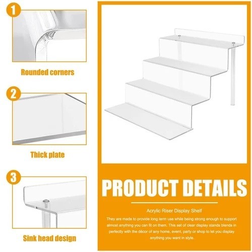 2 Sets 4 Tier 9” Acrylic Riser Display Shelf Clear Risers for Display,Clear Perf