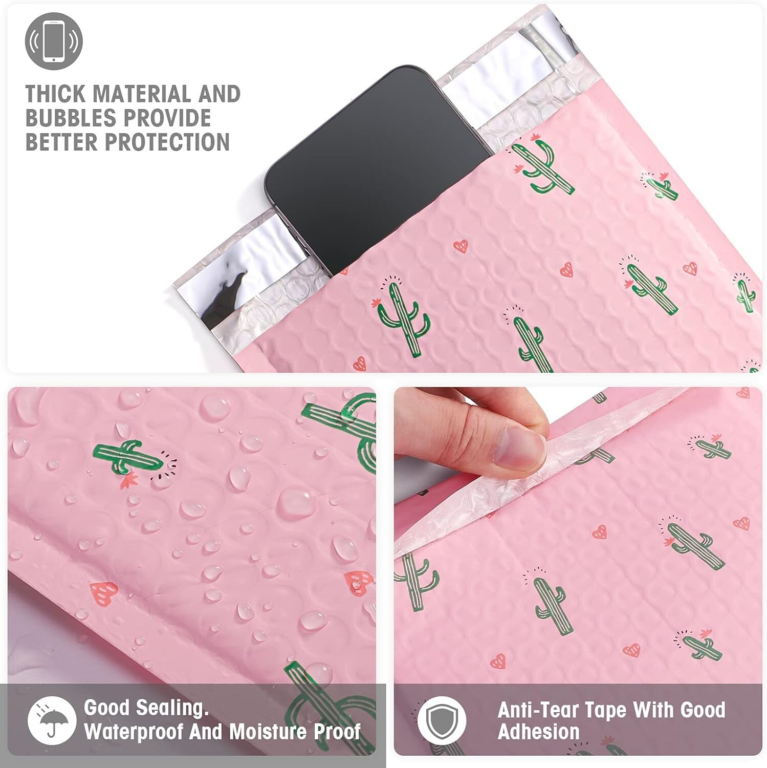 Jiaro Pack Cute Cactus Bubble Mailer Flower Padded Envelope Mailing 6×10″ 100Pcs