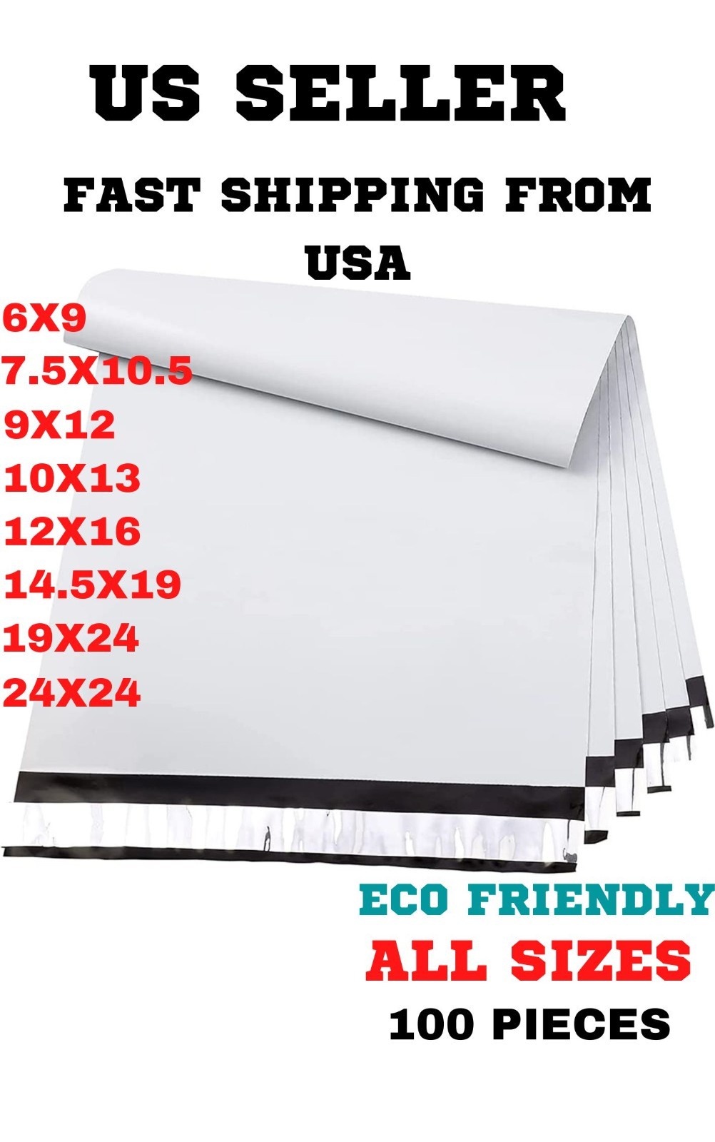 Poly Mailers Shipping bags 100 pieces 6×9 9×12 7.5×10.5 10×13 12×16 14.5×19