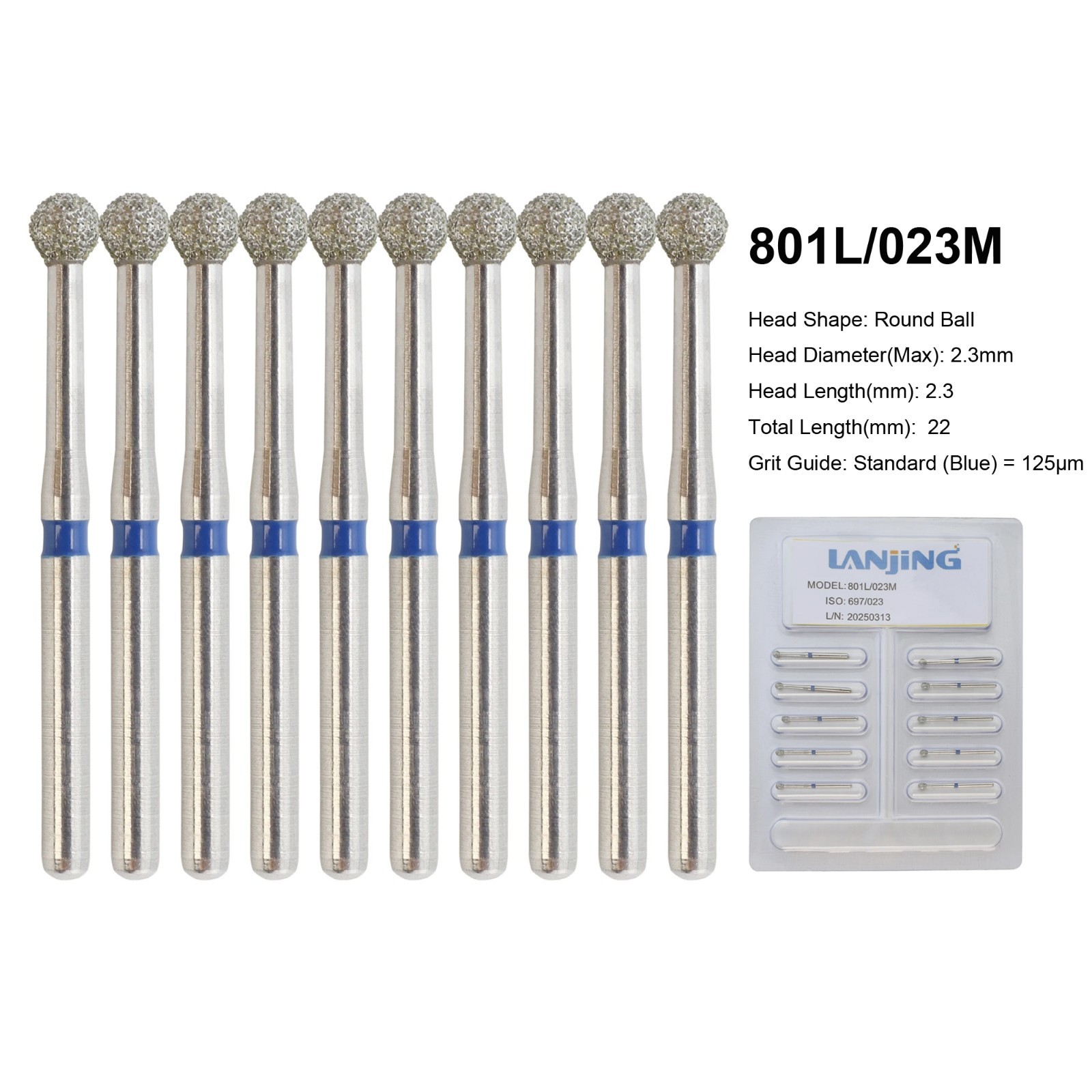 Dental Burs Diamond FG Round End Taper Football Flame Long Round Pear High Speed