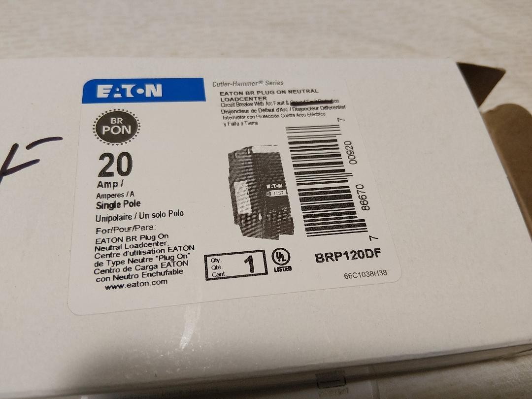EATON BR SERIES COMBINATION AFCI ARC FAULT 1 POLE 20 AMP BREAKER BRP120AF NEW