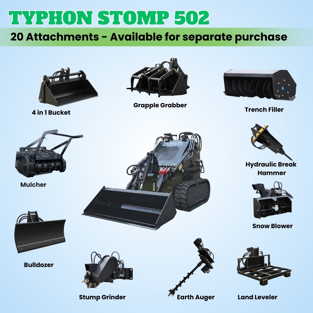 FreeShip TYPHON STOMP 502 1958lbs Mini Skid Steer Loader 22.1HP Honda Gas Engine