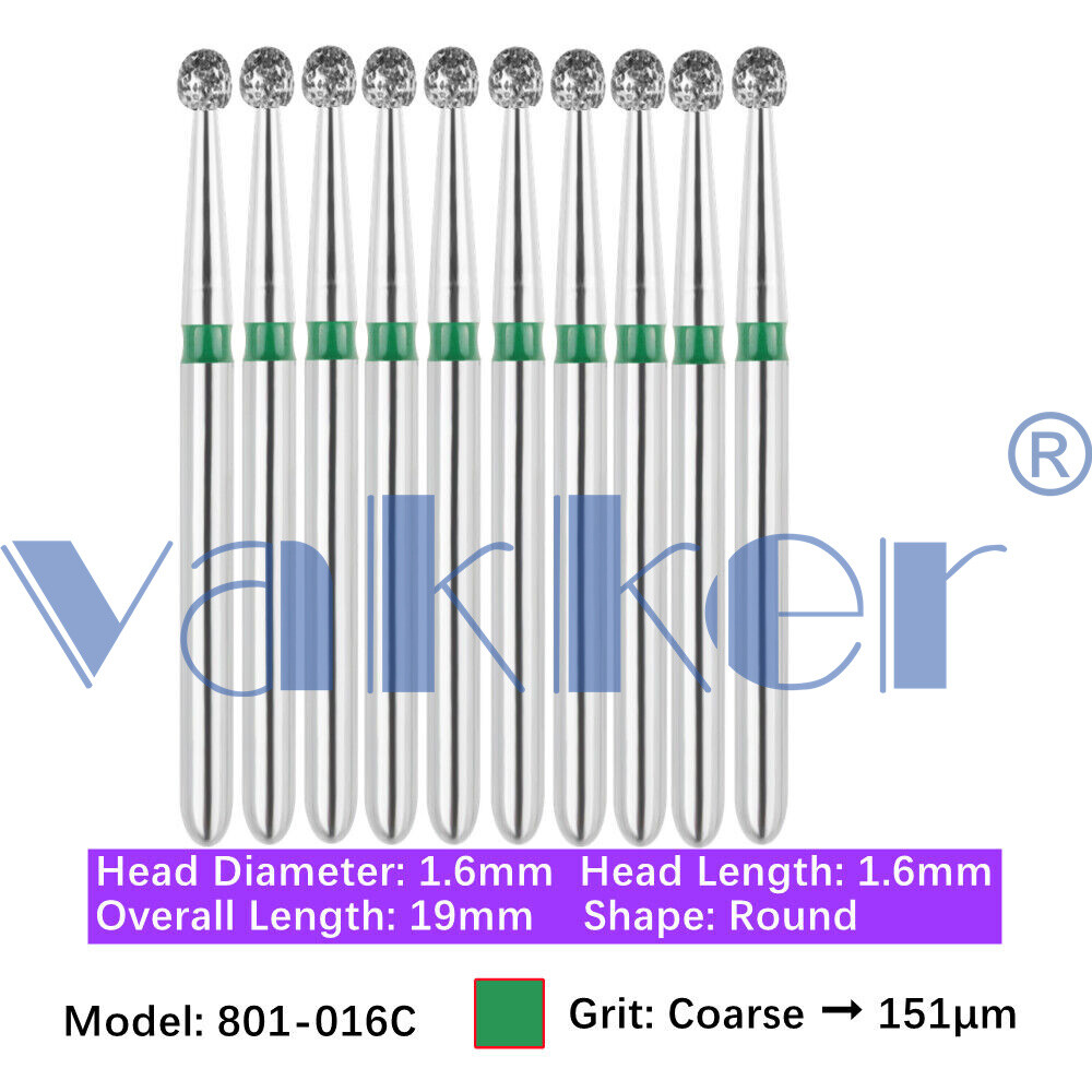 10Burs/pk Dental Diamond Burs FG Round End Taper Pear Coarse / Super Coarse Grit