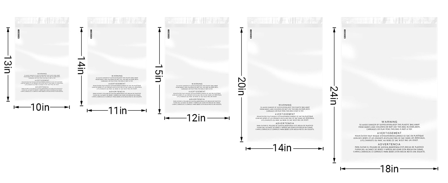 Clear Poly shipping Bags with Suffocation Warning -10X13,11×14,12×15,14×20,18×24
