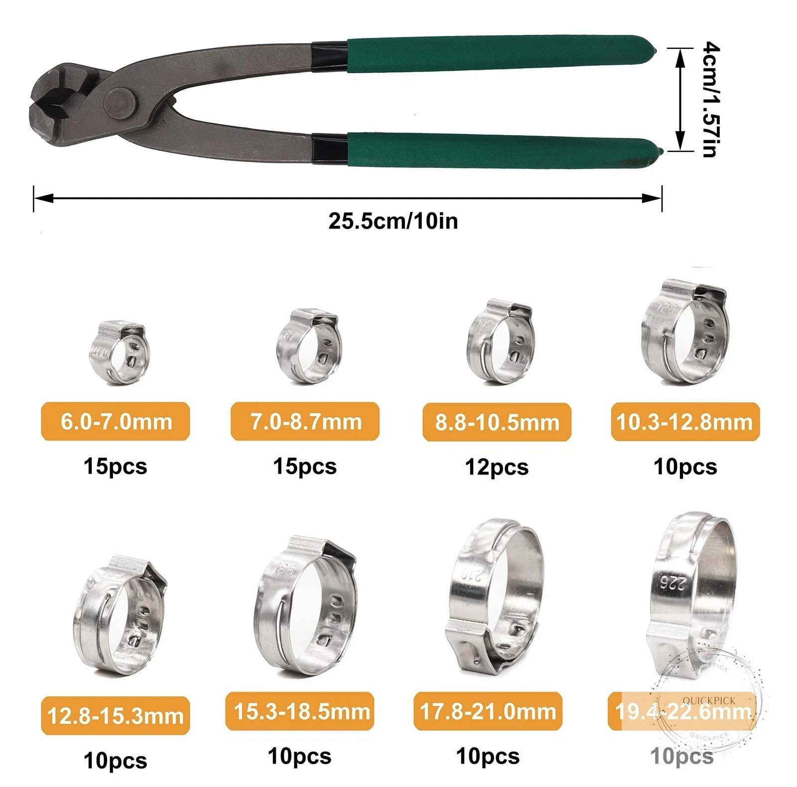 Single Ear Hose Clamps, Oetiker Clamps, 92Pcs(6.0mm-22.6mm) Crimp Pipe Clamps