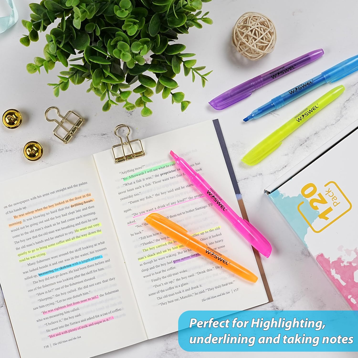Highlighters Bulk, 120 Pack 6 Assorted Colors No Bleed Chisel Tip Highlighter Ma